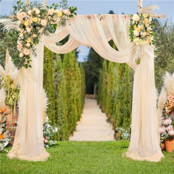 Arch Drapes for Wedding Arch Draping Fabric 2 Panel Sheer Backdrop Curtain - Picture 2 of 7